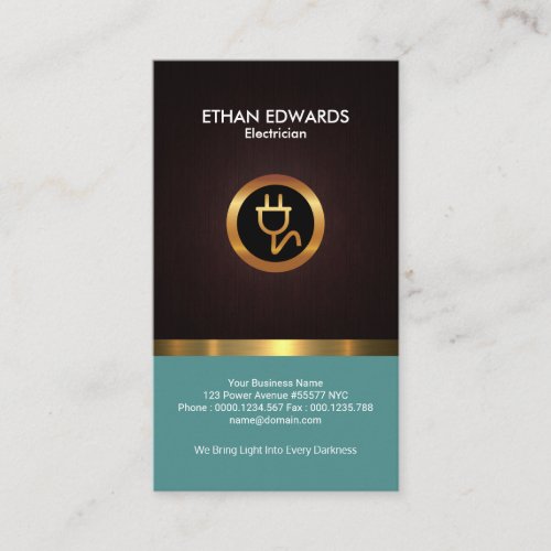 Elegant Wood Grain Shiny Gold Stripe Electrician Business Card