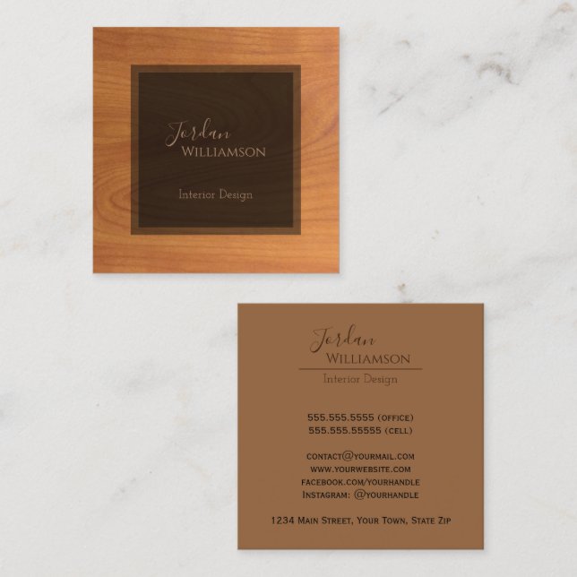 Elegant Wood Grain Simple Professional Chic  Square Business Card (Front/Back)
