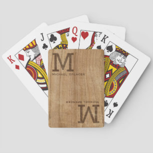 Elegant Wood image texture monogrammed Poker Cards