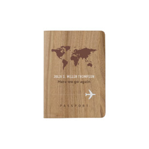 elegant wood-like travel document passport holder