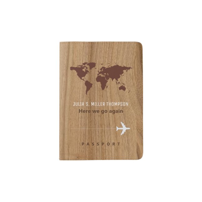 elegant wood-like travel document passport holder (Front)