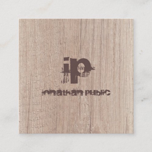 Elegant Wood Look Distressed Monogram Template Square Business Card