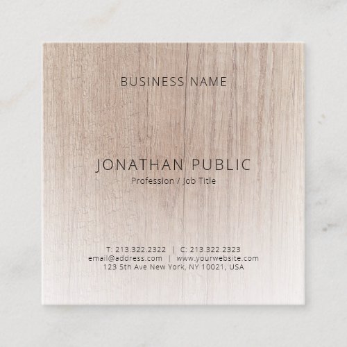 Elegant Wood Look Modern Minimalist Template Square Business Card