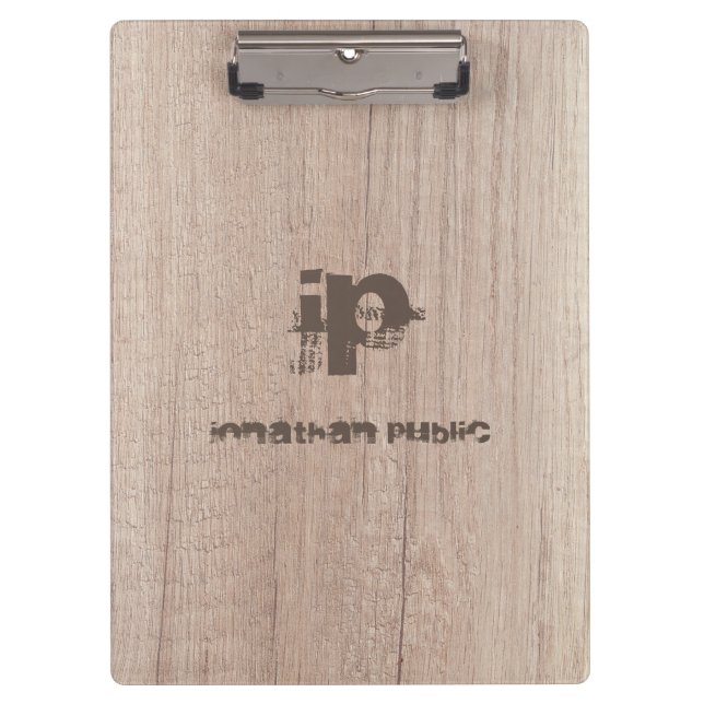 Elegant Wood Look Monogram Template Personalized Clipboard (Front)