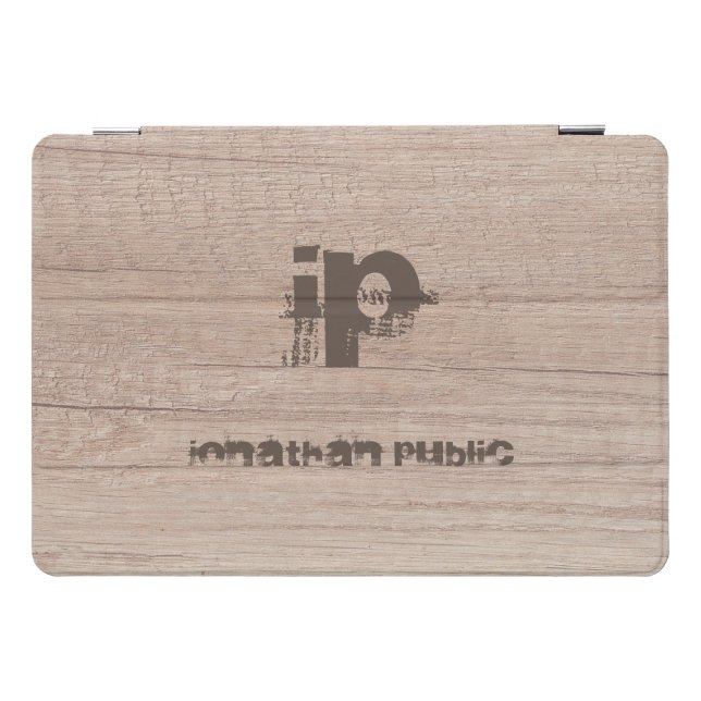 Elegant Wood Look Monogrammed Template Distressed iPad Pro Cover (Horizontal)
