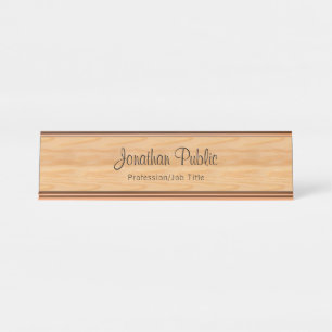 Elegant Wood Look Rose Gold Modern Template Desk Name Plate