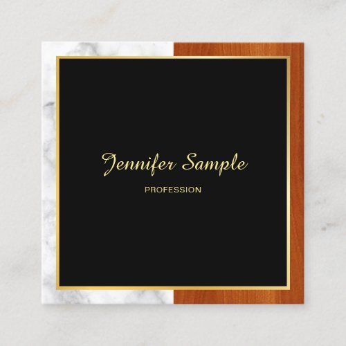 Elegant Wood Marble Gold Luxurious Template Square Business Card