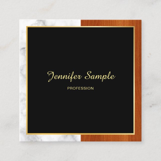 Elegant Wood Marble Gold Luxurious Template Square Business Card (Front)