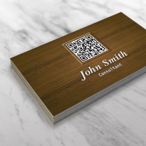 Classy Wood QR Code Consultant Business Card