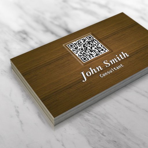 Customizable Classy Wood QR Code Consultant Business Card