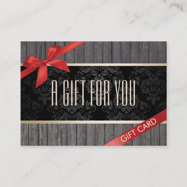 Elegant Wood Red Ribbon Gift Certificate (Front)