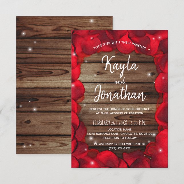 Elegant Wood Rose Petals Country Rustic Wedding Invitation (Front/Back)