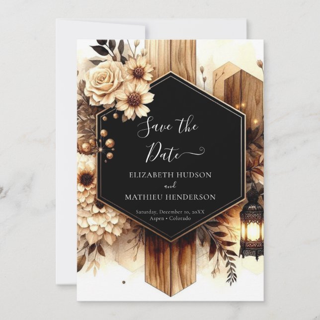 Elegant wood rustic wedding  save the date (Front)