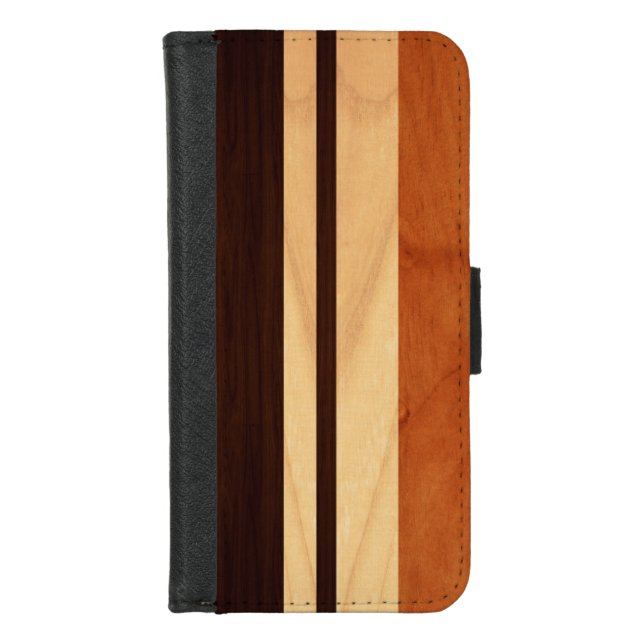 Elegant Wood Stripes Wood Grain Look iPhone Wallet Case (Front)