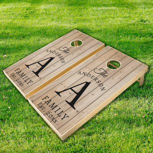 Elegant Wood Styled Custom Family Monogram Cornhole Set