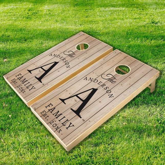 Elegant Wood Styled Custom Family Monogram   Cornhole Set (Creator Uploaded)