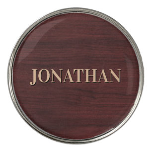 Elegant Wood Texture Custom Name Golf Ball Marker