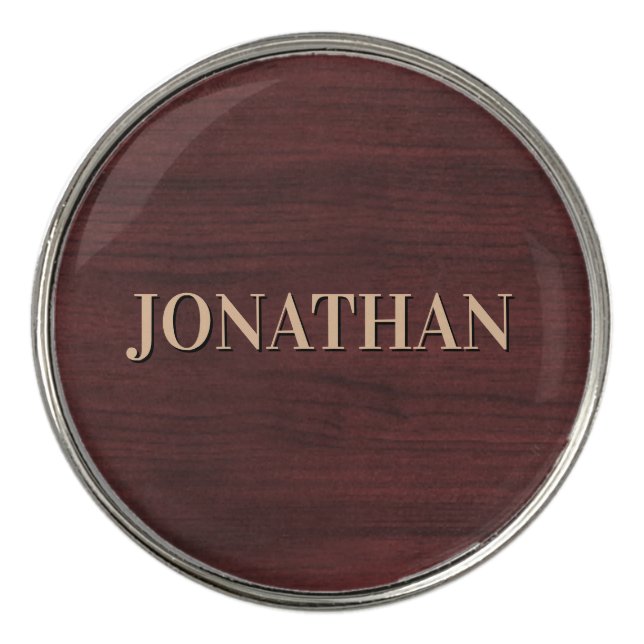Elegant Wood Texture Custom Name Golf Ball Marker (Front)