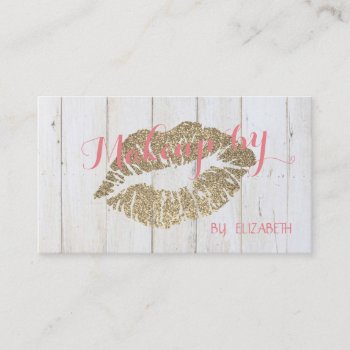 Elegant Wood Texture Glittery Lips Business Card by Biglibigli at Zazzle