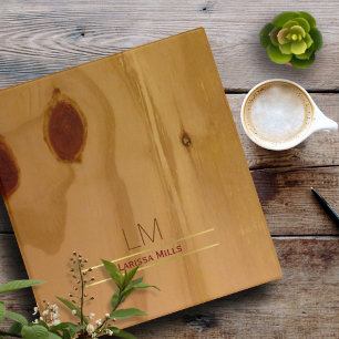 Elegant wood texture, rustic & personalized 3 ring binder
