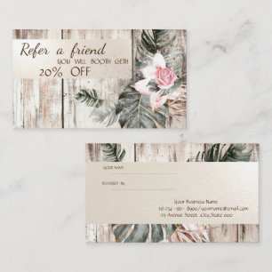 Elegant ,Wood Texture,Stripe,Palm Leave Roses Referral Card