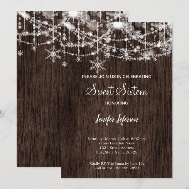 Elegant wood winter Sweet 16Invitation Invitation (Front/Back)