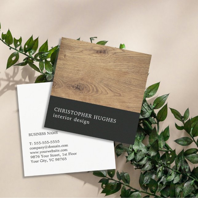 Elegant Wooden Black Stripe Interior Designer Square Business Card (Creator Uploaded)