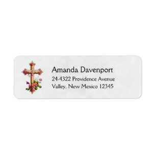  Elegant Wooden Cross with Pink Flowers Label