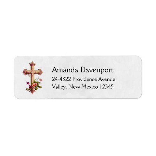  Elegant Wooden Cross with Pink Flowers Label