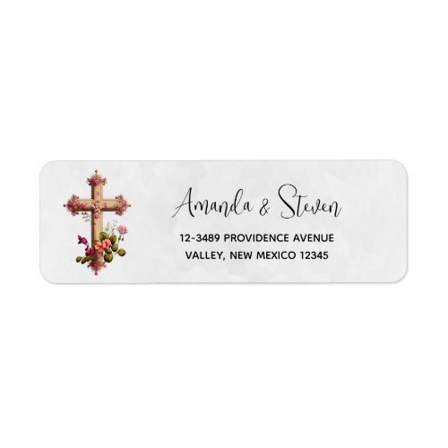 Elegant Wooden Cross with Pink Flowers Label