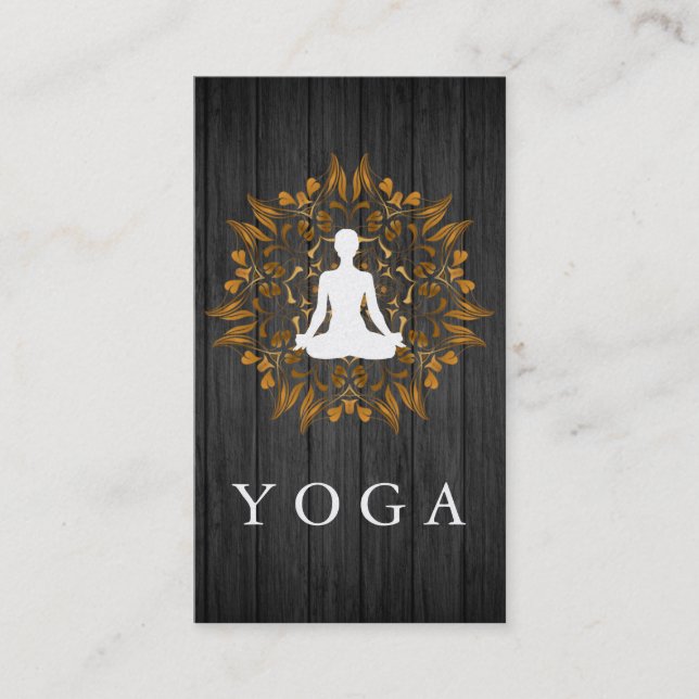 Elegant Wooden Mandala Logo Yoga Healing Health Business Card (Front)