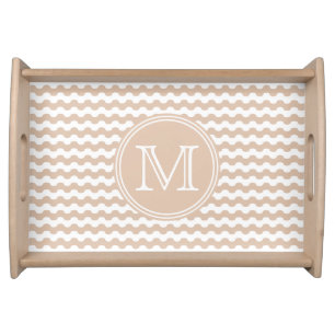 Elegant wooden wave monogram serving tray