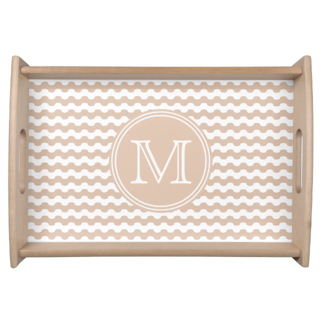 Elegant wooden wave monogram serving tray (Front)