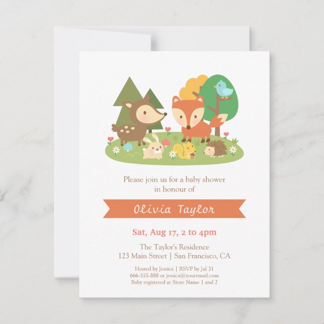 Elegant Woodland Animal Baby Shower Invitation (Front)