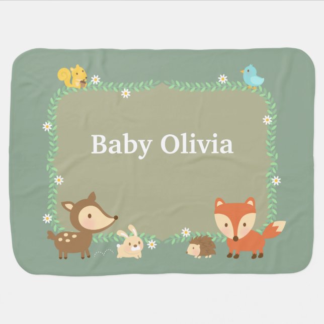 Elegant Woodland Animal For Babies Receiving Blanket (Horizontal)
