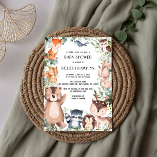 Elegant Woodland Animal Forest Friends Baby Shower Invitation