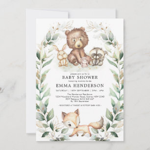 Elegant Woodland Animals Baby Shower Greenery Gold Invitation