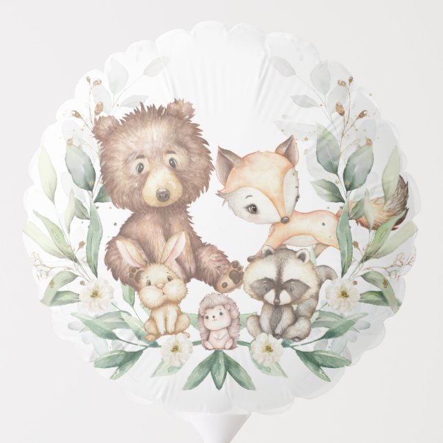 Elegant Woodland Animals Forest Greenery Gold Baby Balloon (Back)