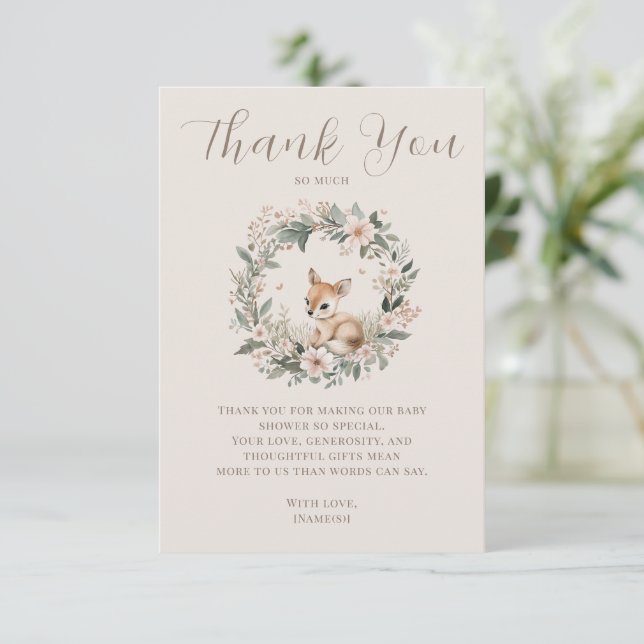 Elegant Woodland Baby Shower Thank You (Standing Front)