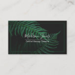 Elegant Woodland Botanical Green Fern Leaf, Black Business Card
