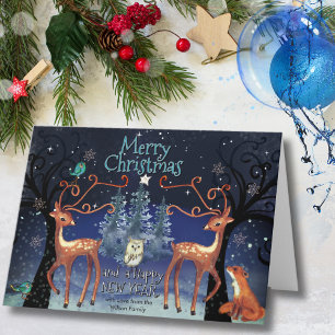 Elegant Woodland Deer Christmas Forest Scene Holiday Card