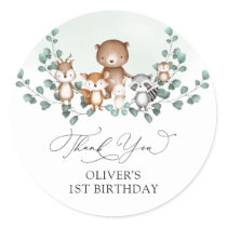 Elegant Woodland Eucalyptus Greenery Baby Animals Classic Round Sticker