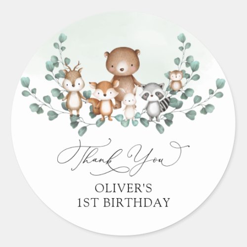 Elegant Woodland Eucalyptus Greenery Baby Animals Classic Round Sticker