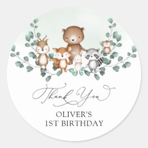 Elegant Woodland Eucalyptus Greenery Baby Animals Classic Round Sticker