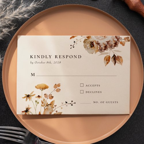 Elegant Woodland Fall Floral Wedding Response Card