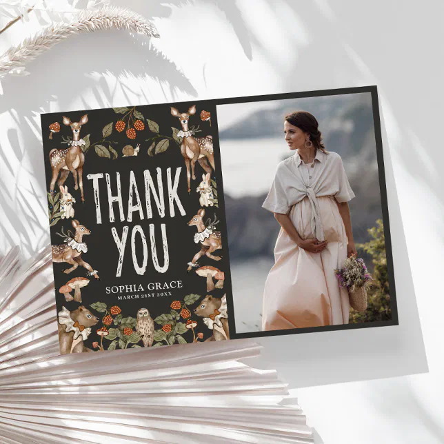 Elegant Woodland Forest Baby Shower Photo Thank You Card | Zazzle