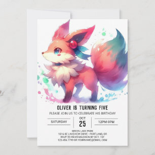 Elegant Woodland Fox Birthday Invitation