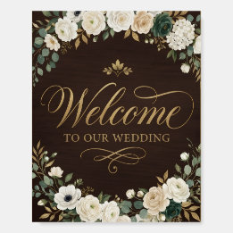 Elegant woodland gold calligraphy welcome wedding foam board