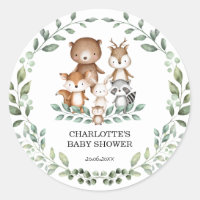 Elegant Woodland Greenery Animal Baby Shower Favor Classic Round Sticker