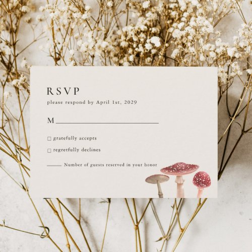 Elegant Woodland Greenery Red Mushroom Wedding RSVP Card